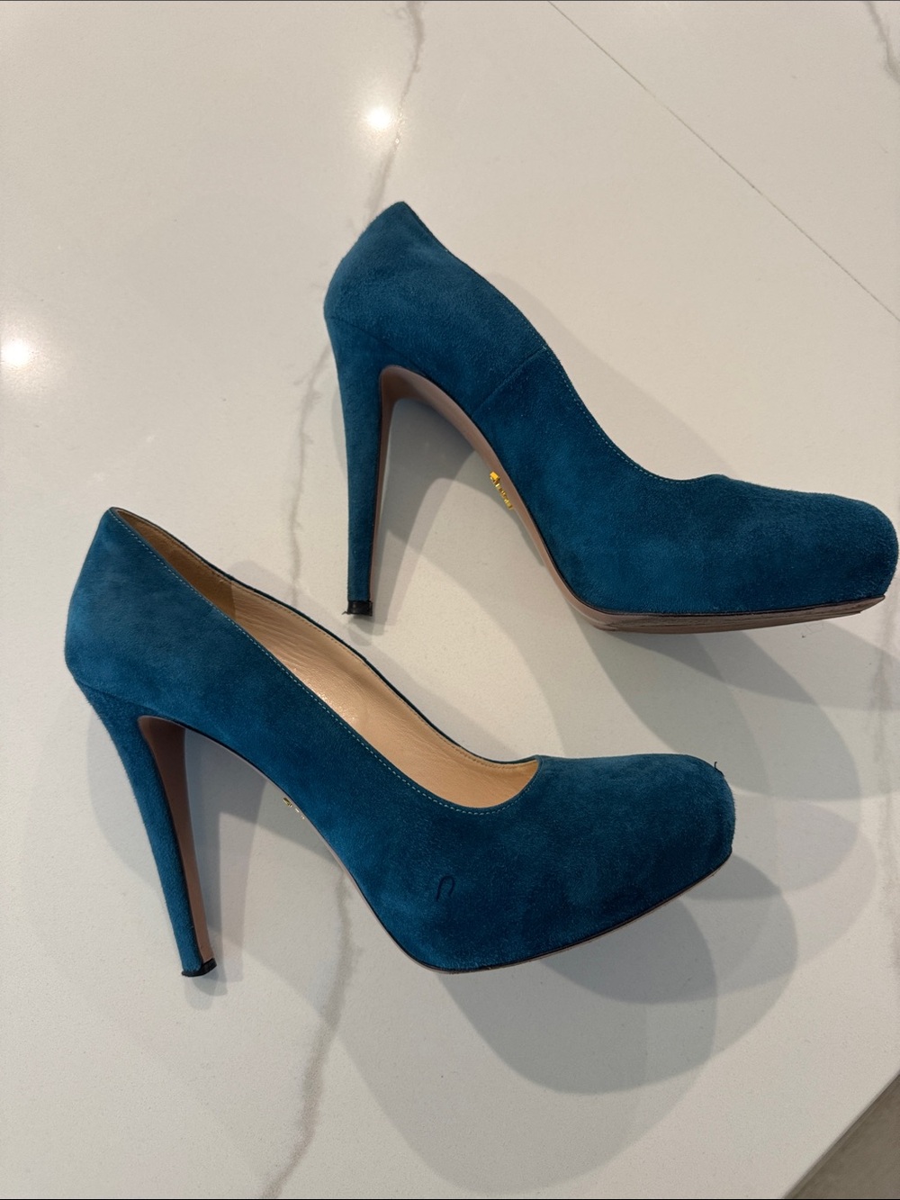 Prada Teal Suede Stiletto Pumps - Women's - Picture 6 of 7